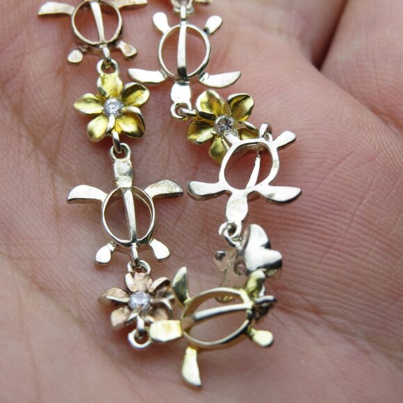 14k *925 Sterling Silver Ankle Bracelet Flower Diamond - Picture 3 of 6